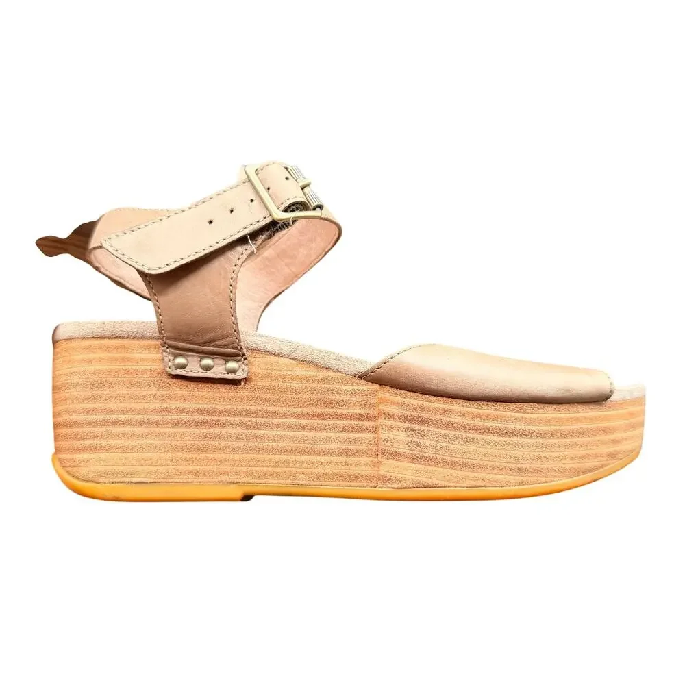 Dansko Leather Wedge Sandals Tan Camel Ankle Strap EU 37 US 6.5-7